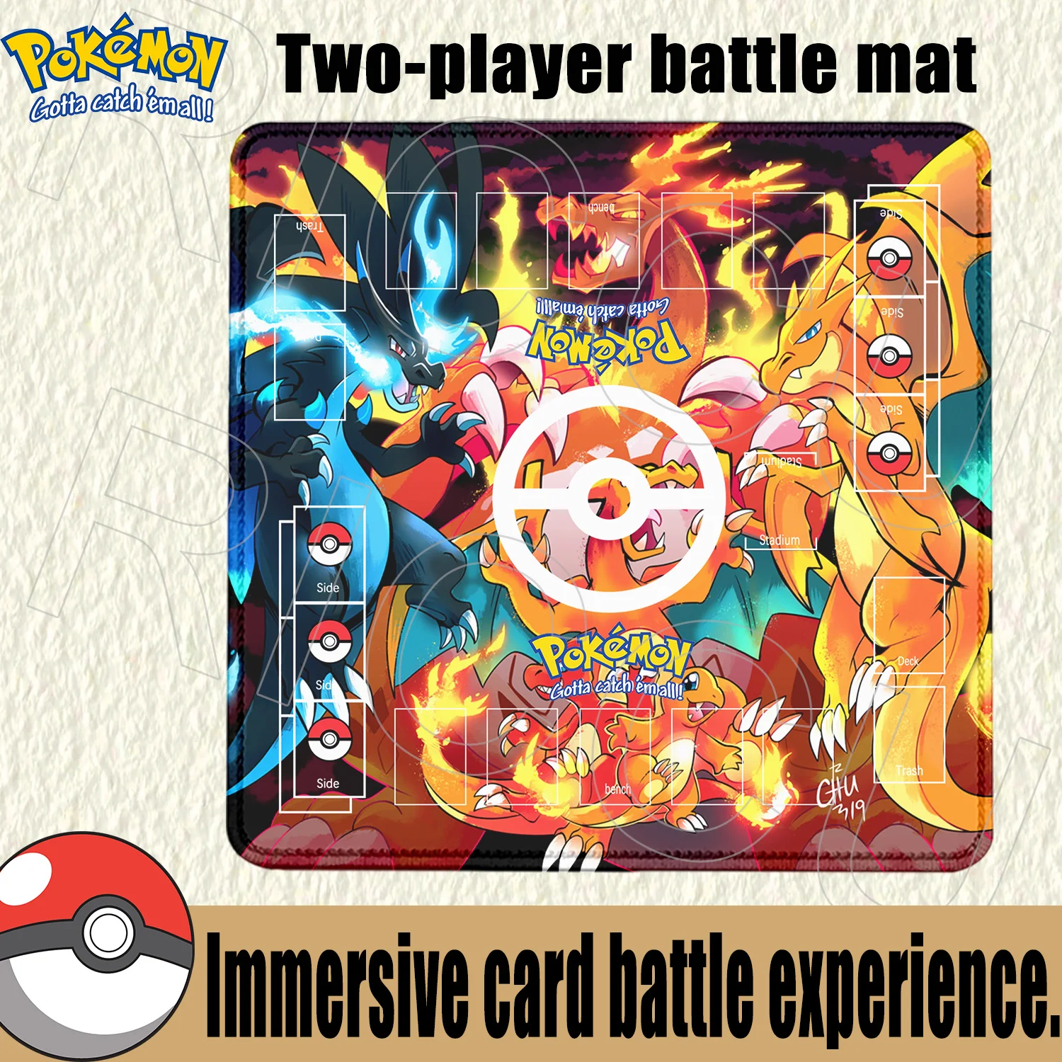 Diy Pokemon Dedicated Double GAME Card accessories Mat Battle Sylveon Charizard PTCG desk mat Anime mouse pad Table Mats 60x60cm