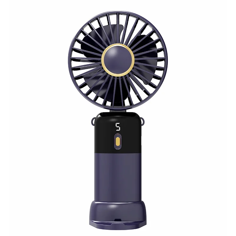 Mini ventilador portátil USB, Pendurado com pescoço portátil dobrável, 5 velocidades, Ventilador recarregável USB com suporte de telefone e tela de exibição