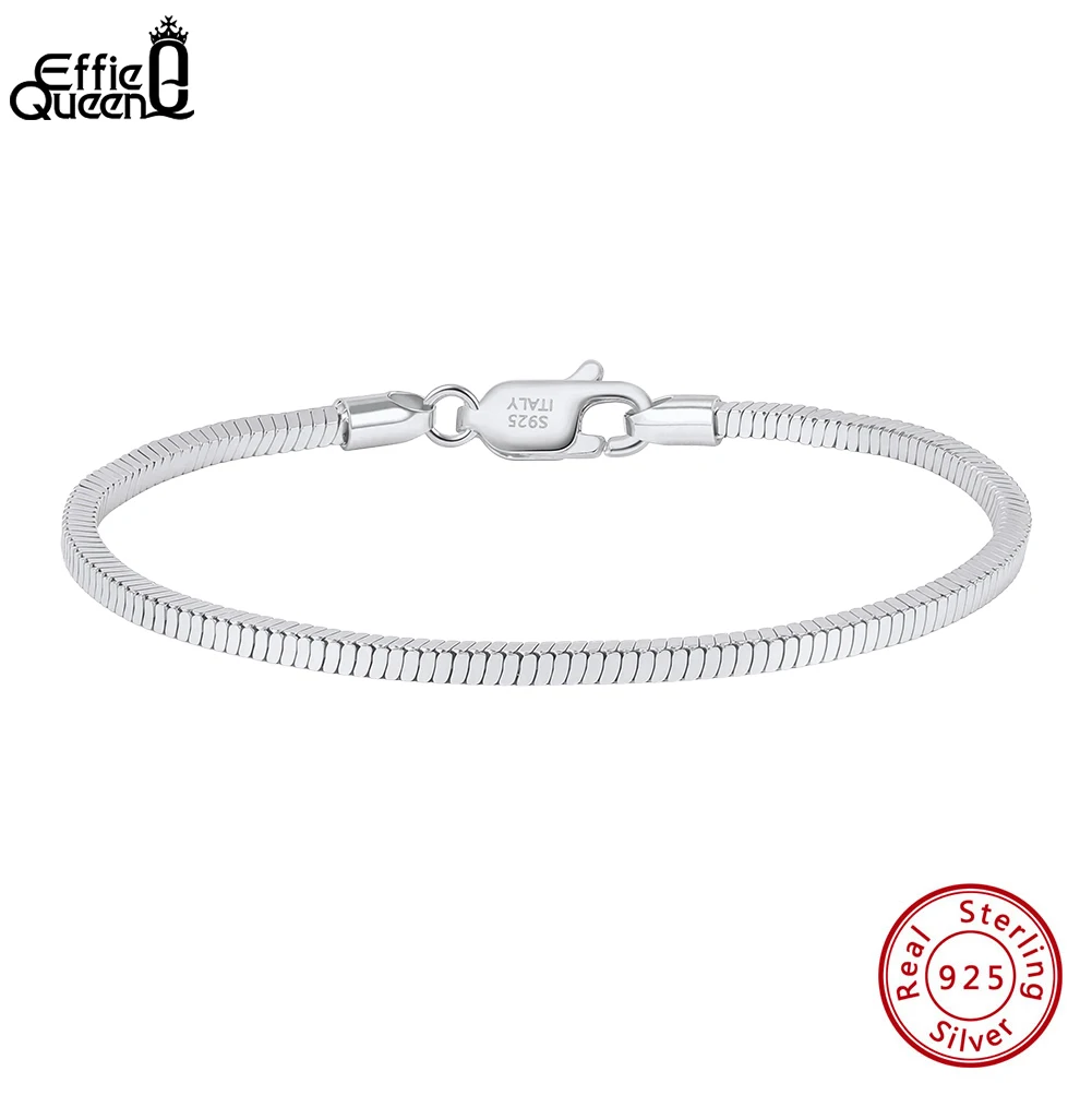 

EFFIE QUEEN 925 Sterling Silver Simple 2MM Snake Chain Bracelet DIY Charm Party Gift Fashion Square Snake Chain Bracelet SB221