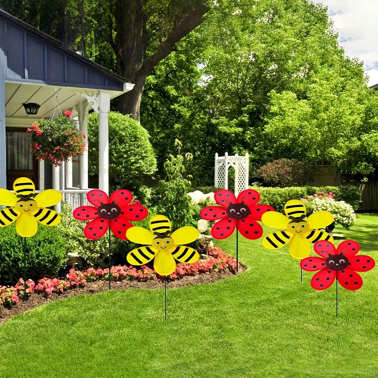 1pc/2pcs-Garden Pinwheels Whirligigs Ladybug Bee Windmill Wind Spinner Pinwheel for The Yard Garden Lawn Patio Outdoor Decor