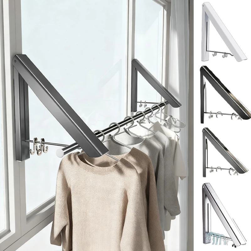 

Heavy Duty Foldable Clothes Drying Rack Wall Mounted Aluminum Hanger for Outdoor Balcony Laundry Room Rust Proof Space Saver
