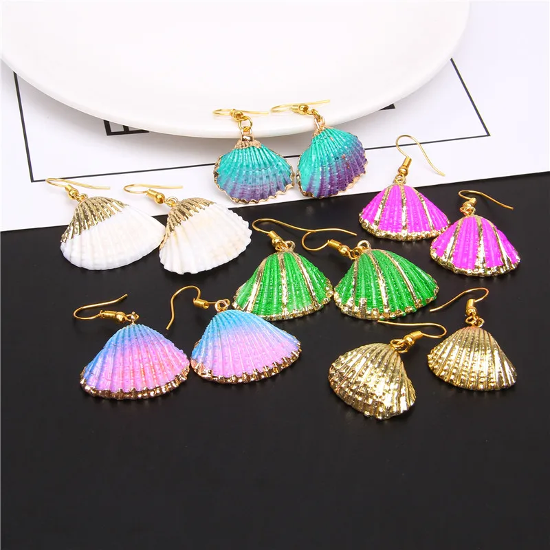 Colorful Natural SeaShell Statement Conch Drop Earrings Metal Beach Scallop Earrings for Women Femme Dangle Cowrie Jewelry Gifts