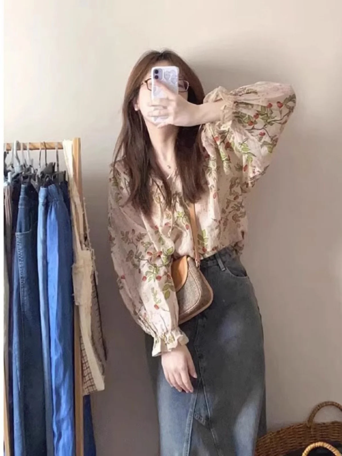 Elegant Floral Print Loose Shirt Women's Fashionable Casual Top High Quality Vintage Style Spring Autumn Seasonal Clothing