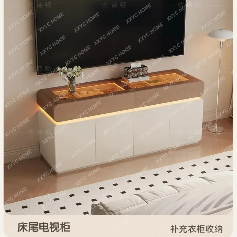XXGlass Led Cabinet Display White Drawer Dresser Wooden Storage Cabinet Hidden Modern  Furniture