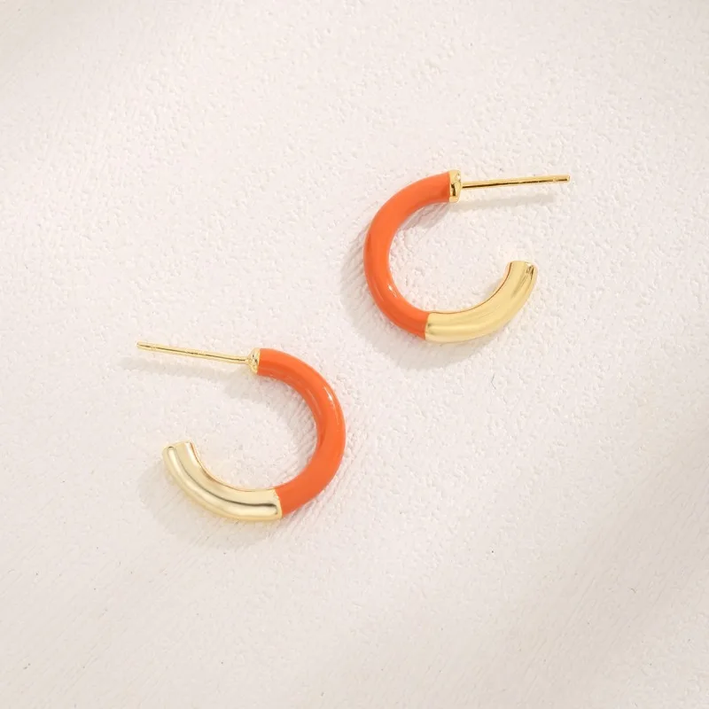 

Ins Wind S925 Серебряные ювелирные изделия Оранжевые серьги-гвоздики с каплями клея Холодный ветер Новые модные серьги-гвоздики Ювелирные изделия