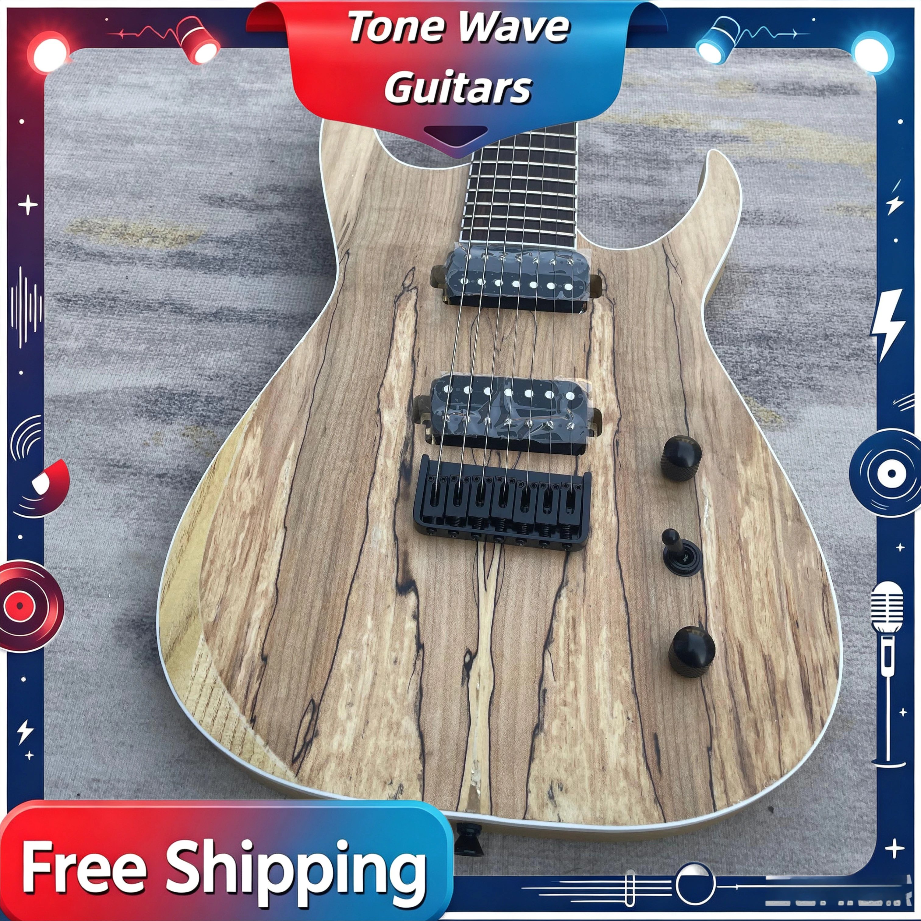 ESP 7 Strings Natural Carbonized Tiger Patterned Wood Double Missing Angle Electric Guitar Delivery Included