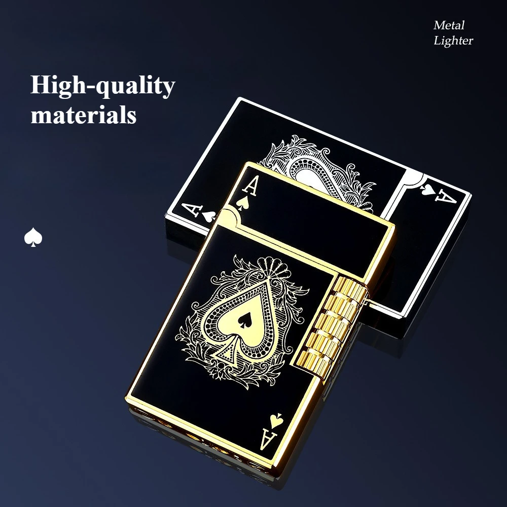 Creative Playing Cards Ace Side-Slip Grinding Wheel Lighter Gas-Filled Slanted Flame Men Luxury Cigarette Lighter Gift Wholesale