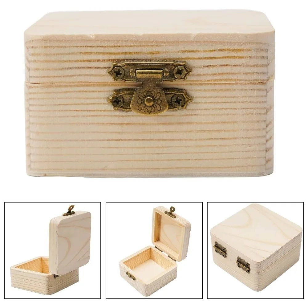 Small Size Wooden Packing Box Plain Natural Jewelry Storage Box Handmade Square Gift Box Jewelry and Small Item Storage