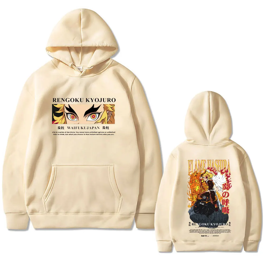 Anime Demon Slayer Hoodie Rengoku Kyoujurou Eyes Graphic Pullover Men's Women's Fashion Casual Hoodies Unisex Vintage Streetwear