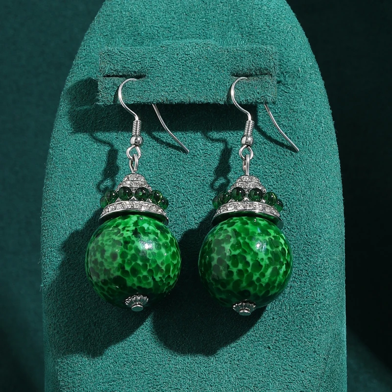 

Vintage Green Balls Drop Earring Natural Stone Pendent Silver Color High Luxury Design 2026 Women Birthday Charm Brand Jewelry