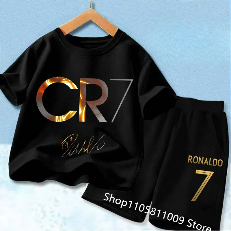Summer CR7 Printed Short Sleeve Children Set Casual Fashion Tops and Shorts 2pcs Set Kid Boys Girls Sports Tshirts Set Outfits