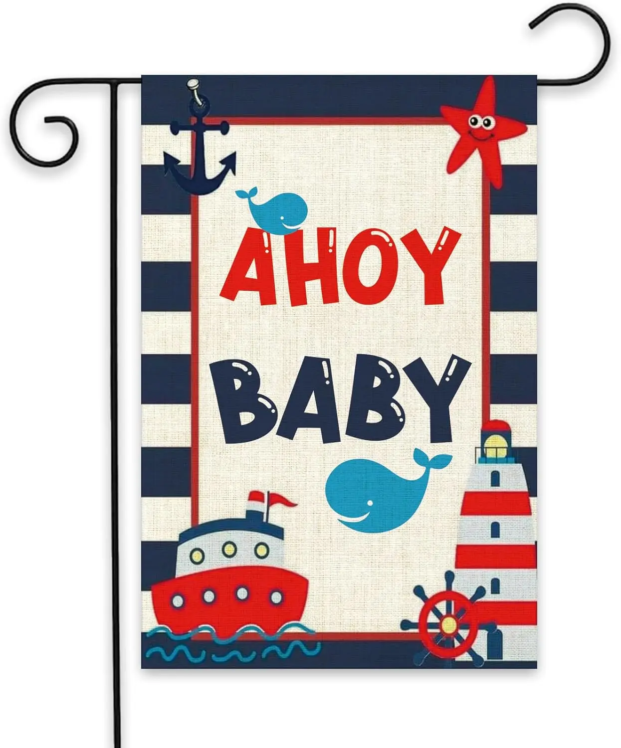 Ahoy Baby Garden Flag - Nautical Theme Birthday / Baby Shower / Gender Reveal Party Decoration Yard Sign - Welcome Baby Boy Deco