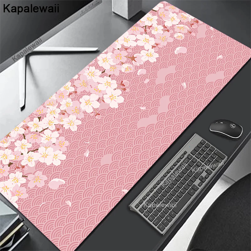 

Pink Cherry Blossoms Mousepad Gamer Computer Table Large Pc Mouse Pad Art Sakura Keyboard Mause Rug Desk Mat Office Accessories