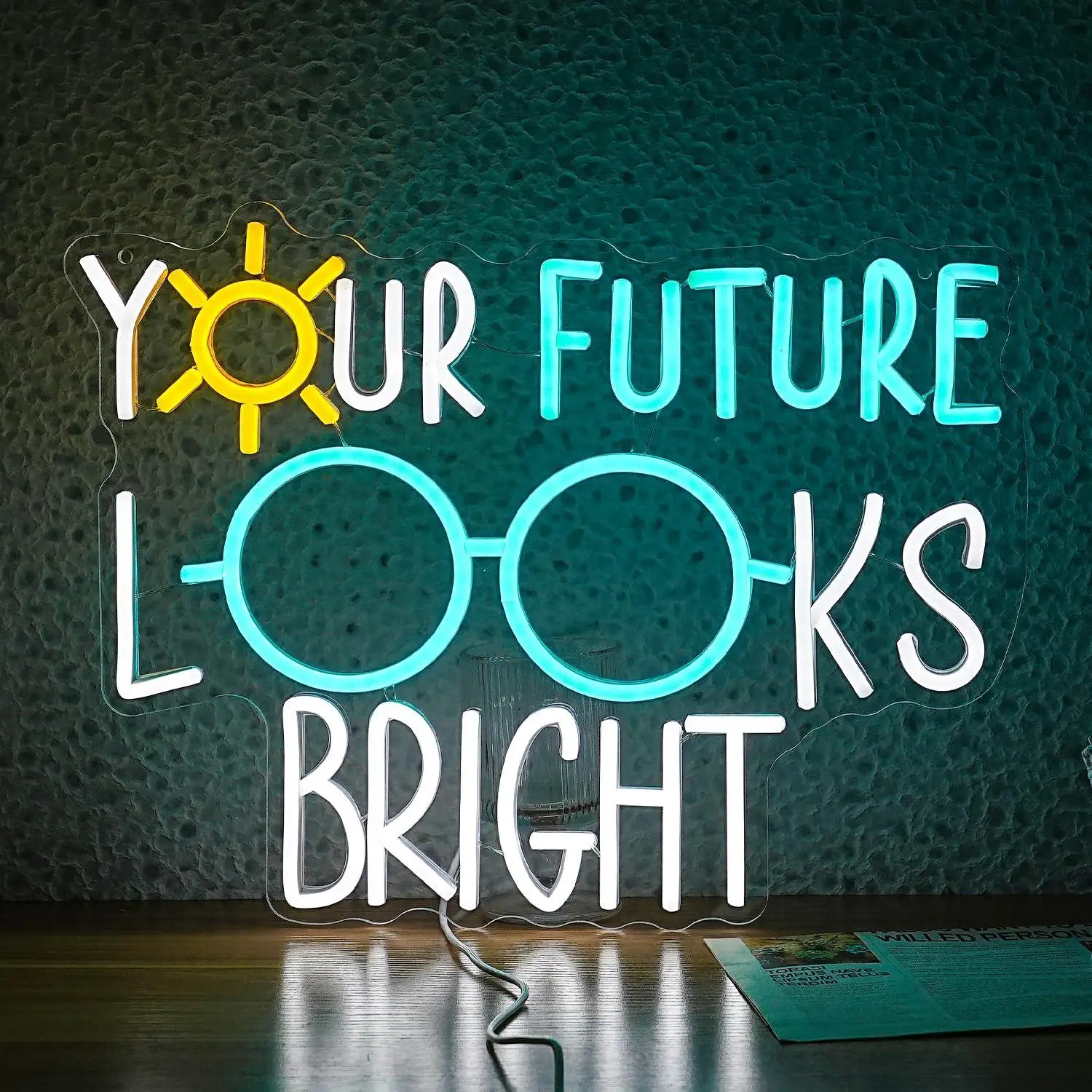 

Your Future Looks Bright Neon Sign USB Neon Lights for Classroom Office Bedroom Eyeglasses Store Class Office Wall Decor Gifts