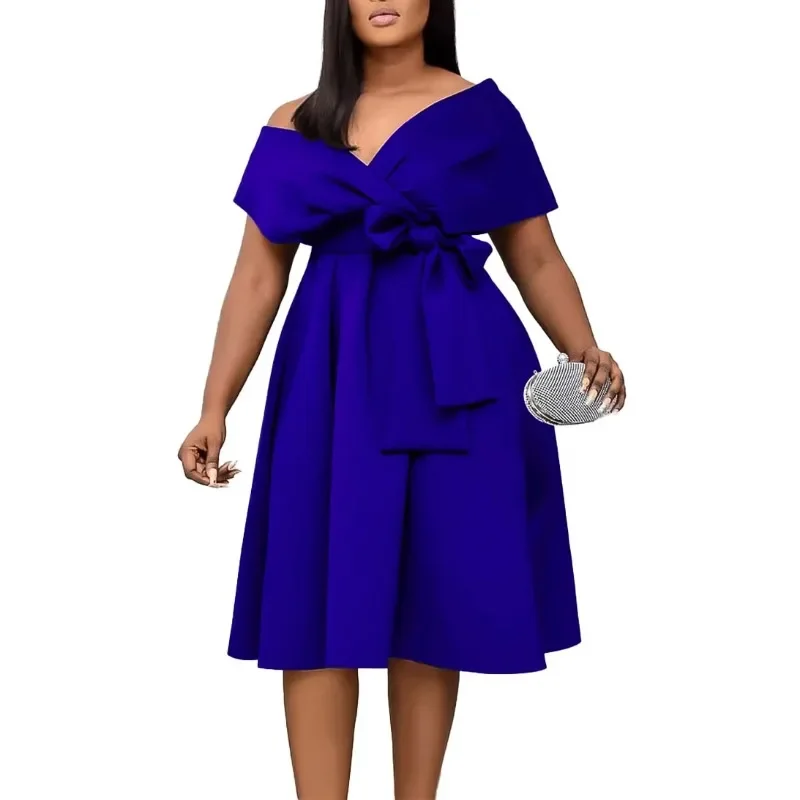 

Solid Slimming Spliced Belt Dresses for Women Round Neck Short Sleeves Patchwork 3D Flower Dress Female Clothes New