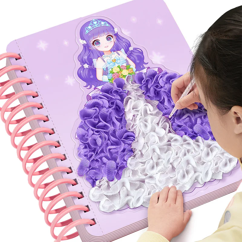 Princess Puzzle Puncture Painting Card Board Poke Set Kids Girls DIY Dress Up Princess Hedgehog Peacock Fabric Poking Art  Toy