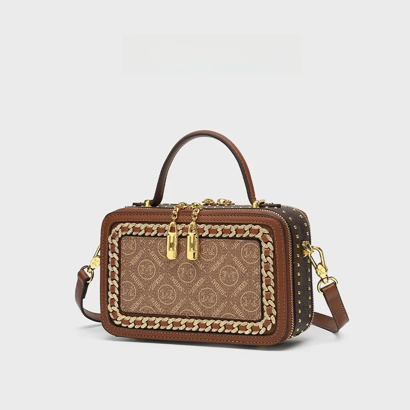 Elegant Fashionable Leather Handbag Versatile Crossbody Box Shape Ladies Bag Shoulder Detachable Zipper Closure Commuting Bag