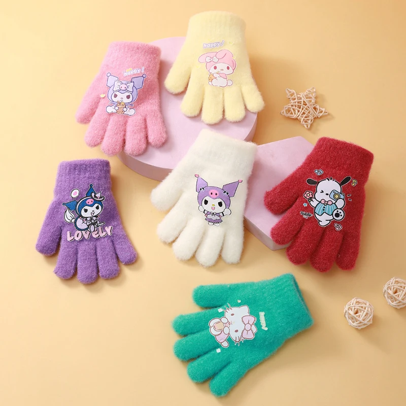 Sanrio My Melody Gloves Kawaii Kuromi Winter Cold Finger Gloves Padded Screen Touch Warm Kids Toddler Christmas Gift