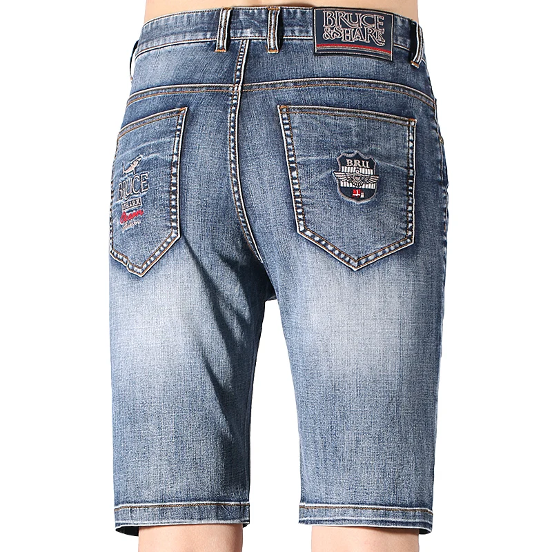 Summer New Mid Waist Men's Casual Jeans Shorts Fashion Knee Lenght Denim Short Stretch Thin Soften Cotton Straight Man Shorts 40