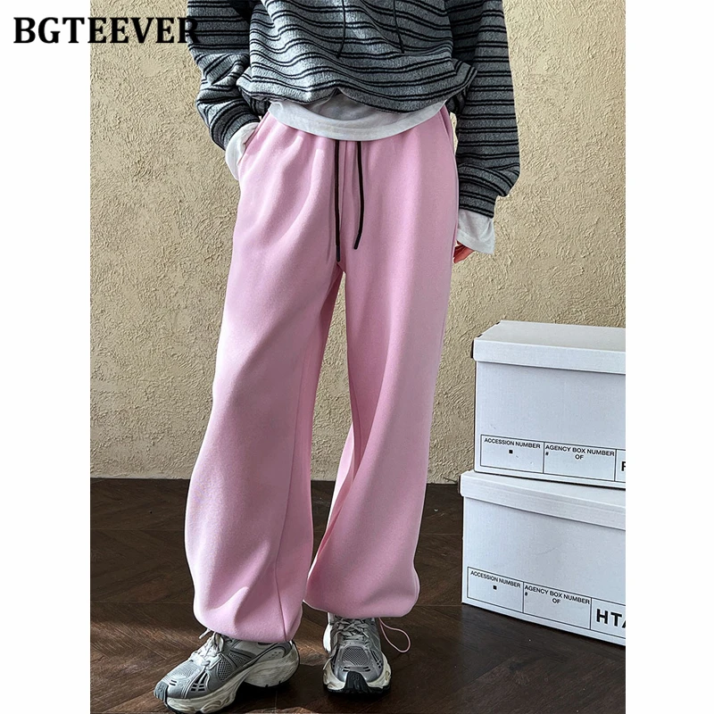 

BGTEEVER Casual Thicken Warm Ladies Drawstring Pants Autumn Winter Loose Women Fleece Trousers