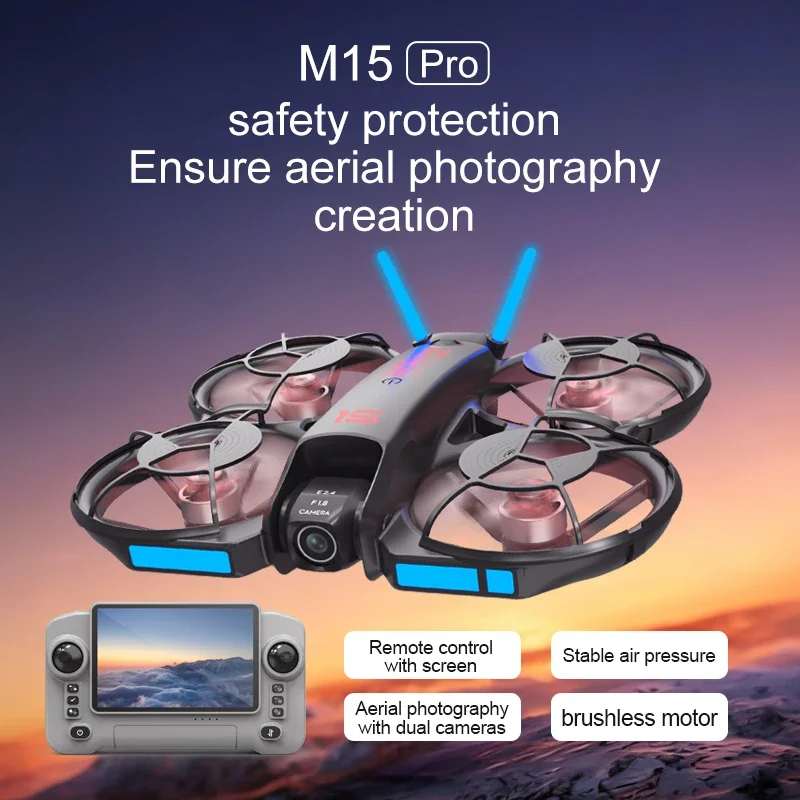 2026 New M15 FPV Drone with Screen Brushless Motor Optical Flow Positioning HD Camera Beginners RC Quadcopter Toy
