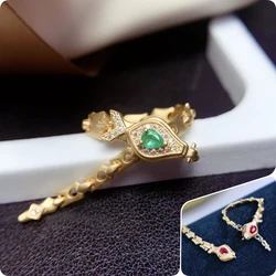 FS S925 Sterling Silver Inlay 3*4 Natural Ruby/Emerald Snake Ring/Pendant Charm Fine Fashion Wedding Jewelry for Women MeiBaPJ