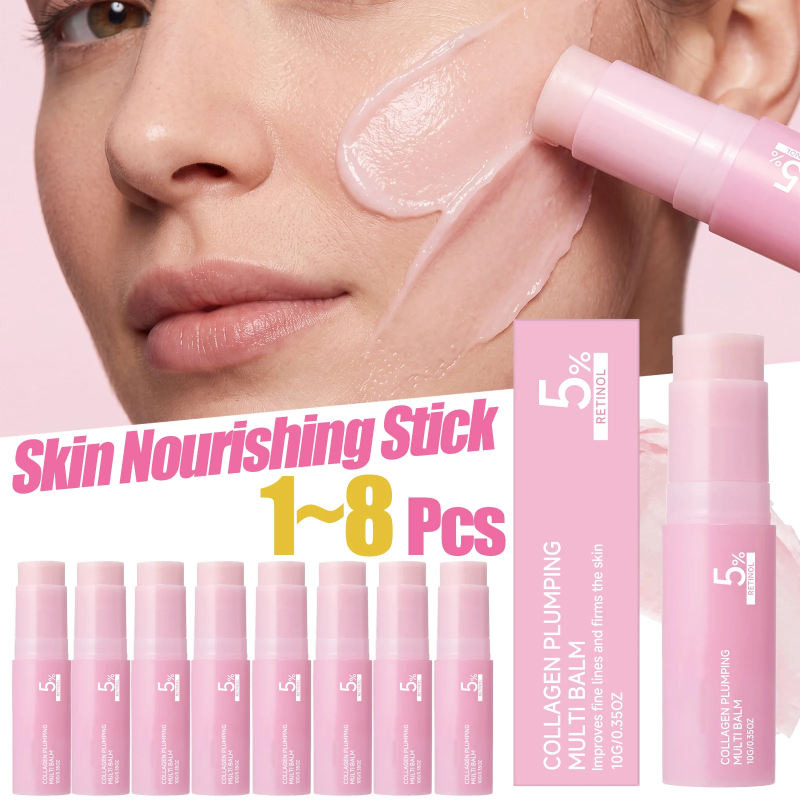 1/2/3/4/5/8 Pcs Portable Collagen Balm Stick Moisturizing Face Neck Care Stick Solid Hydrating Skincare Balm Travel Size Pocket