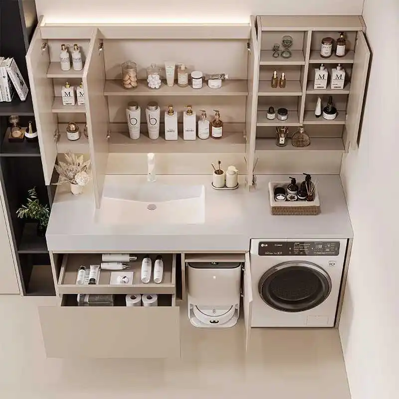Rock slab seamless countertop integrated washing machine balcony bathroom cabinet sweeping robot toilet washbasin