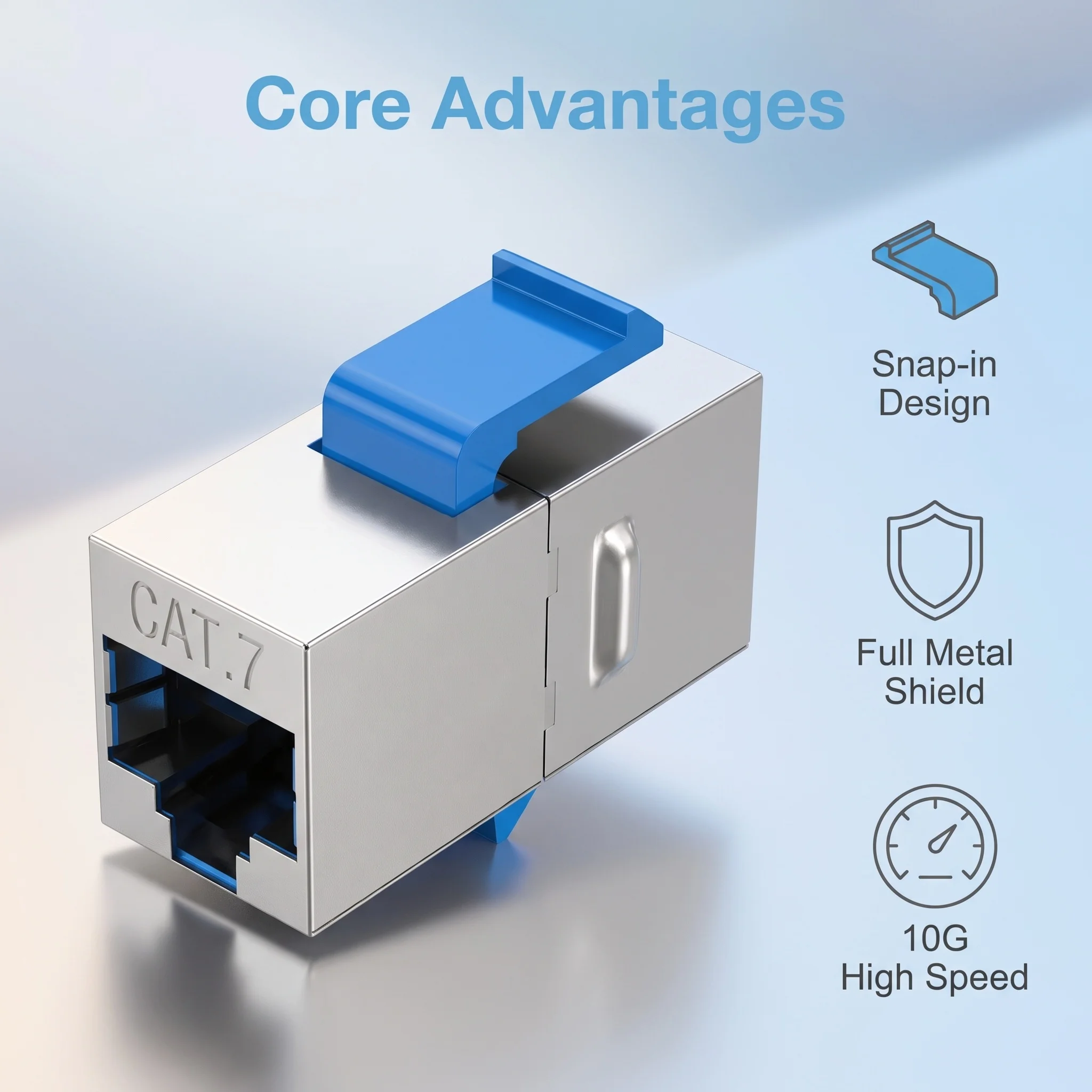 CAT7 10Gbps Shielded Network Kit Snap-in Installation Full Metal Housing for Cabinet Wiring Home Office LAN Gaming