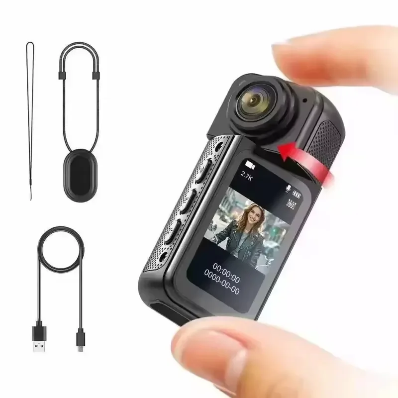 BOLRZO 2.7K 1.47 inch thumb camera TF card 180 degree rotation digital camera, magnetic outdoor sports camera riding recorder