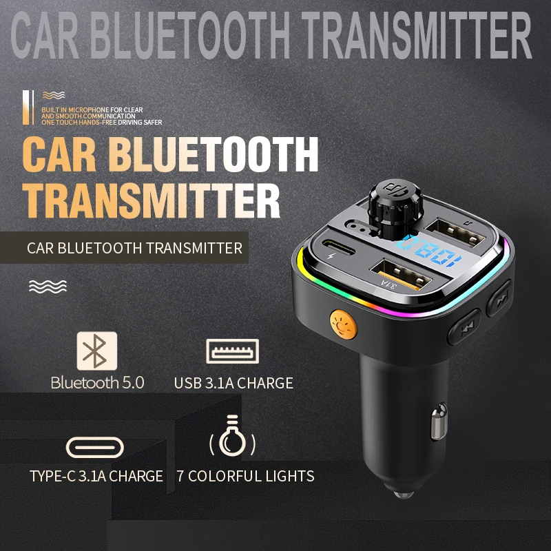

New Transmitter FM Bluetooth Car Handsfree Audio Player Wireless Radio Adapter Dual USB Car Charger Colorful lights Fm modulator