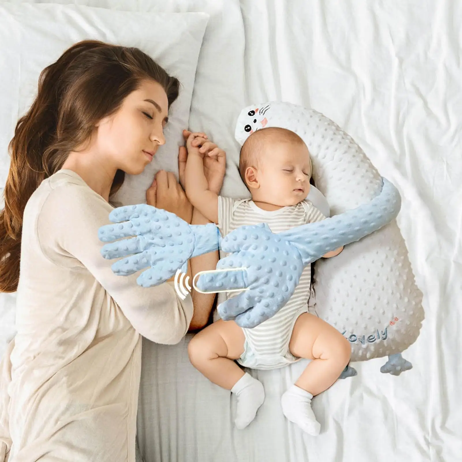 Baby kloppend kussen Dierenontwerp Baby rustgevend kussen Externe modus Ademende muzikale peuterknuffel met wasbare hoes