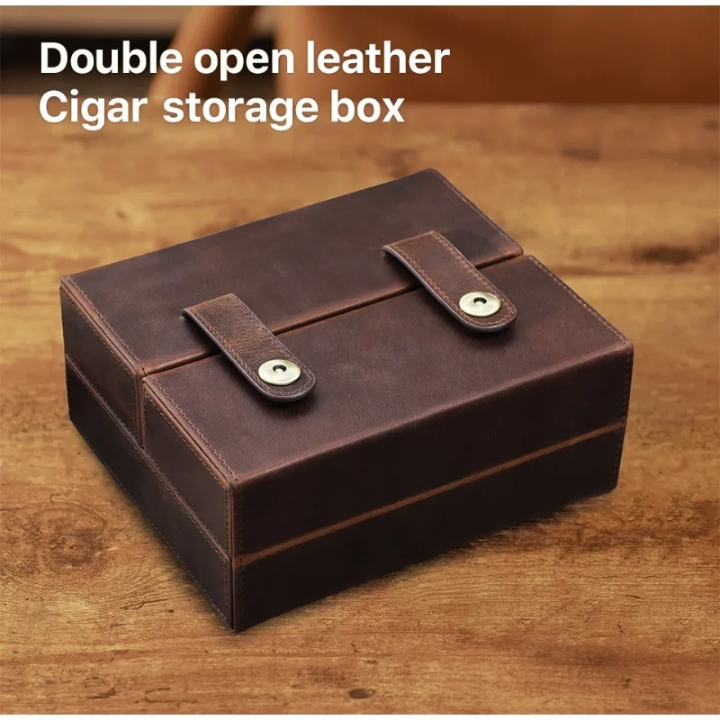 7 Cigars Travel Cases Cigar Box Double open leather storage box Genuine Leather Cow Multi Functional Retro Portable Humidor