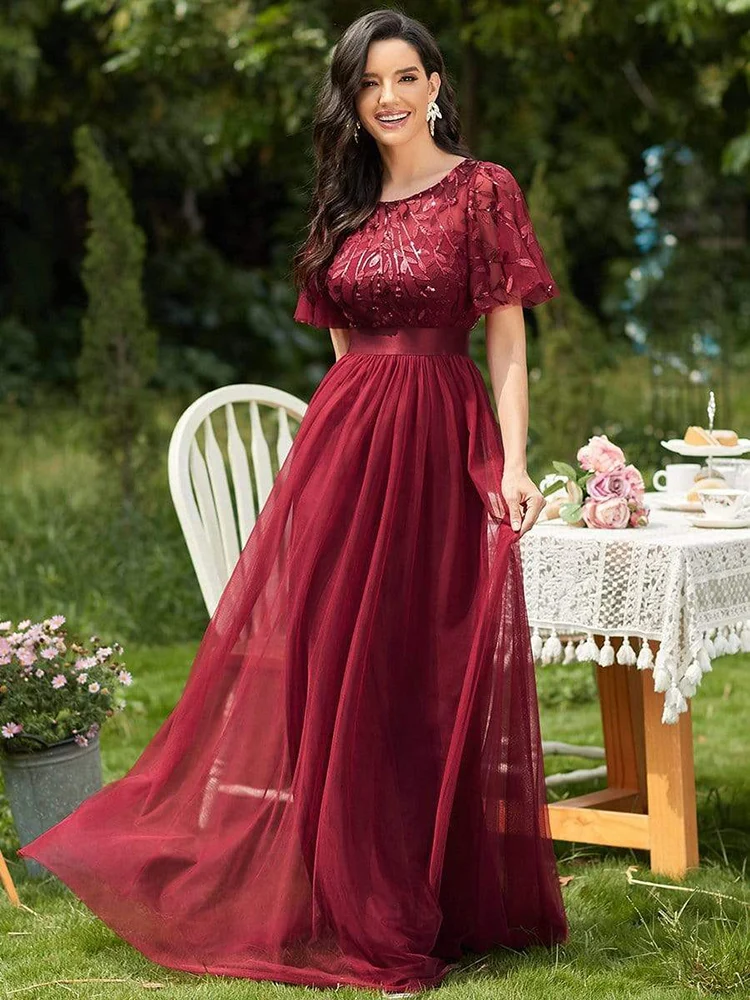 

Women Elegant Long Dresses 2023 New Luxury Designer Short Sleeve Lace Mesh Sequin Formal Turkish Wedding Evening Party Prom Robe