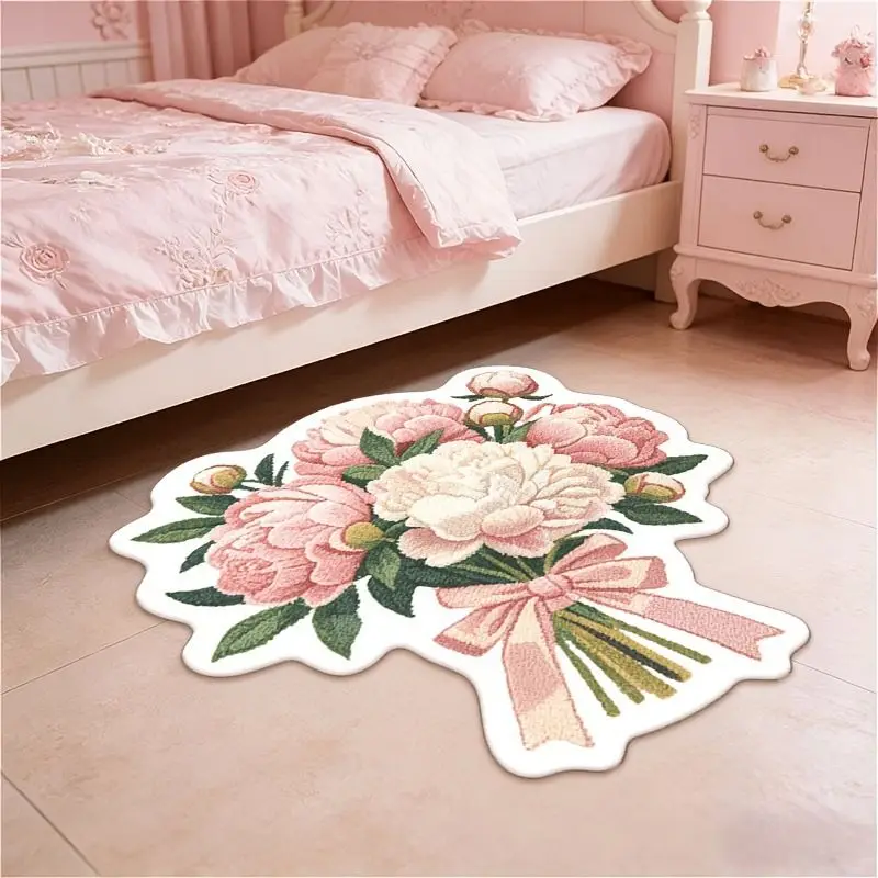 VIKAMA Irregular Flower Bouquet Rug Non‑Slip Cute Floral Floor Mat for Bedroom Balcony Indoor Home Decor