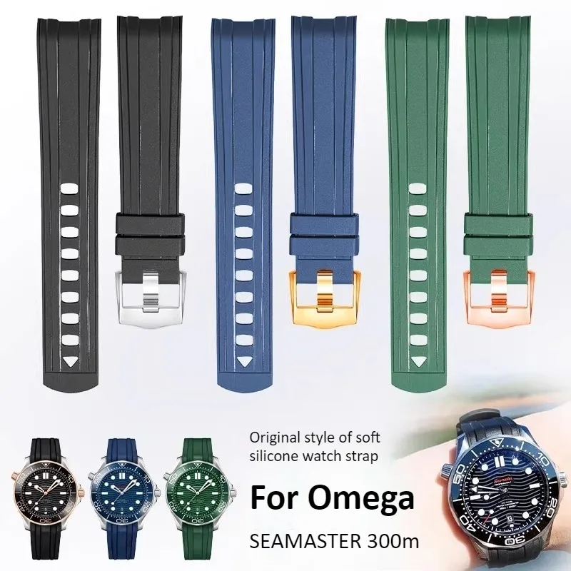 Arc-shaped silicone watch strap for original Omega SEAMASTER 300M 210 Man Soft rubber watchband Pin fastener 20 22mm