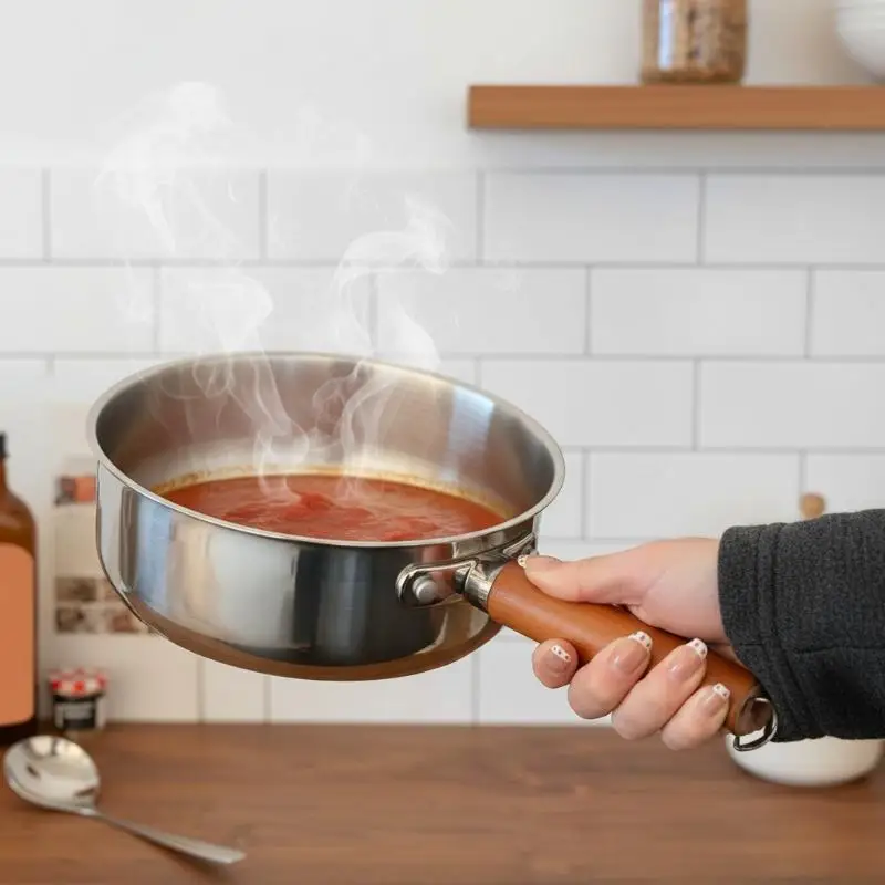 Stainless Steel Instant Noodle Pot Small Pot For One Person High-value Appearance Wood Handle Snack Pot Small Cooking Pot