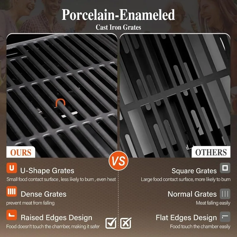 شواية صوفيا آند ويليام ذات 4 شعلات من غاز البروبان مع موقد جانبي وشبكات من الحديد الزهر المطلي بالخزف والفولاذ المقاوم للصدأ