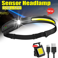 Rechargeable Full View COB Induction Headlamp 1200MaH Battery LED Sensor Head Lamp 6 Lighting Modes Camping Fishing Headlight