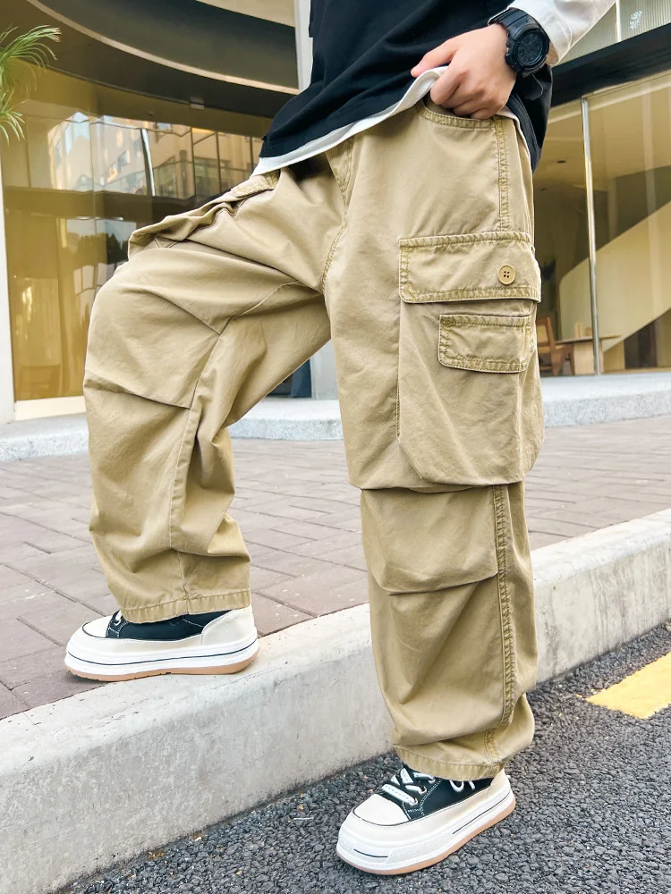 Autumn Boys' Large Pocket Work Pants, Teenagers' Casual Pants, Long Pants, Spring And Autumn New Styles