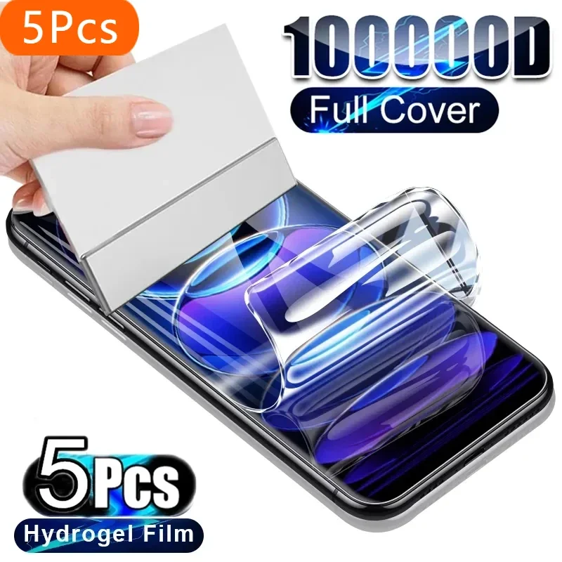 5 قطعة غطاء كامل حامي الشاشة ل Xiaomi Redmi ملاحظة 12 توربو 11 10 9 برو Mi 11 12 13 الترا لايت 11T 12T برو هيدروجيل فيلم