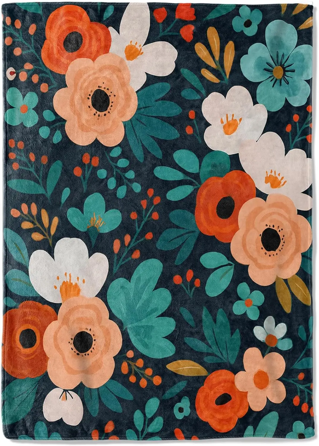 

Bold Floral Fleece Blanket,50x60in,Colorful Orange White Blue Flower Blossom Dark Throw Blankets,Soft Cozy Lightweight, Ideal fo