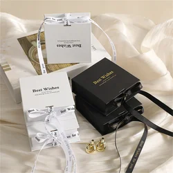 New Flip Jewelry Box Bowknot Ribbon for Ring Earrings Necklace Pendant Organizer Simple Exquisite Paper Mini Gift Packaging Box