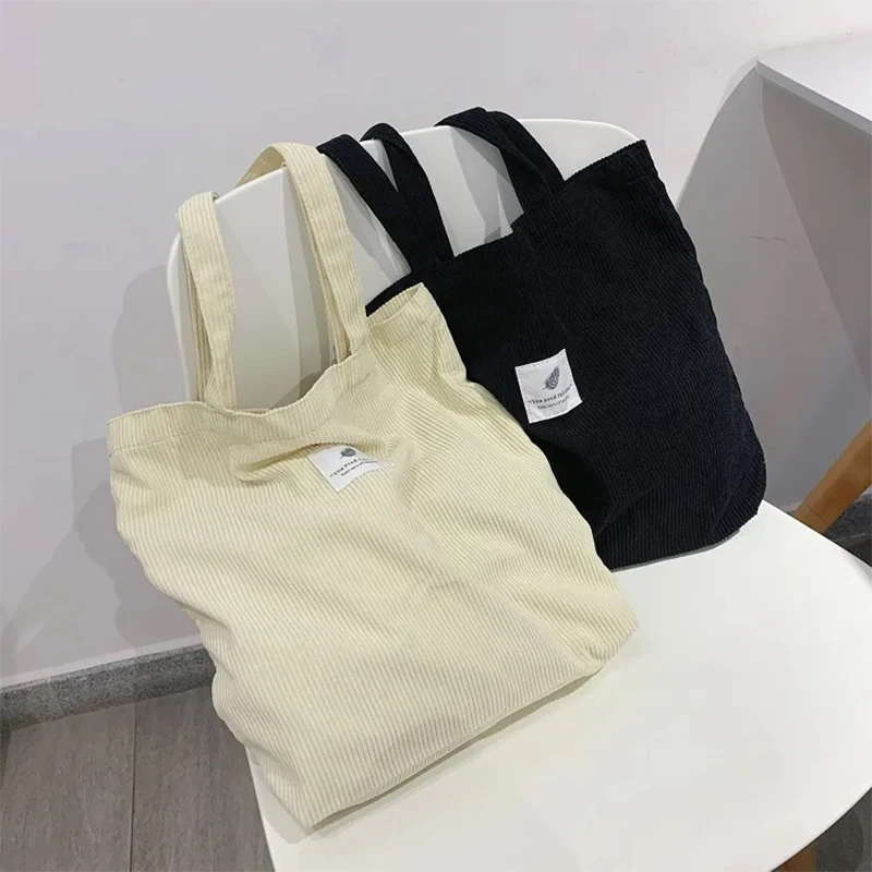 Corduroy Shopping Bag for Women 2024 Female Girls Casual Handbags Soft Reusable Fabric Affordable Shopper Shoulder Totes Bags