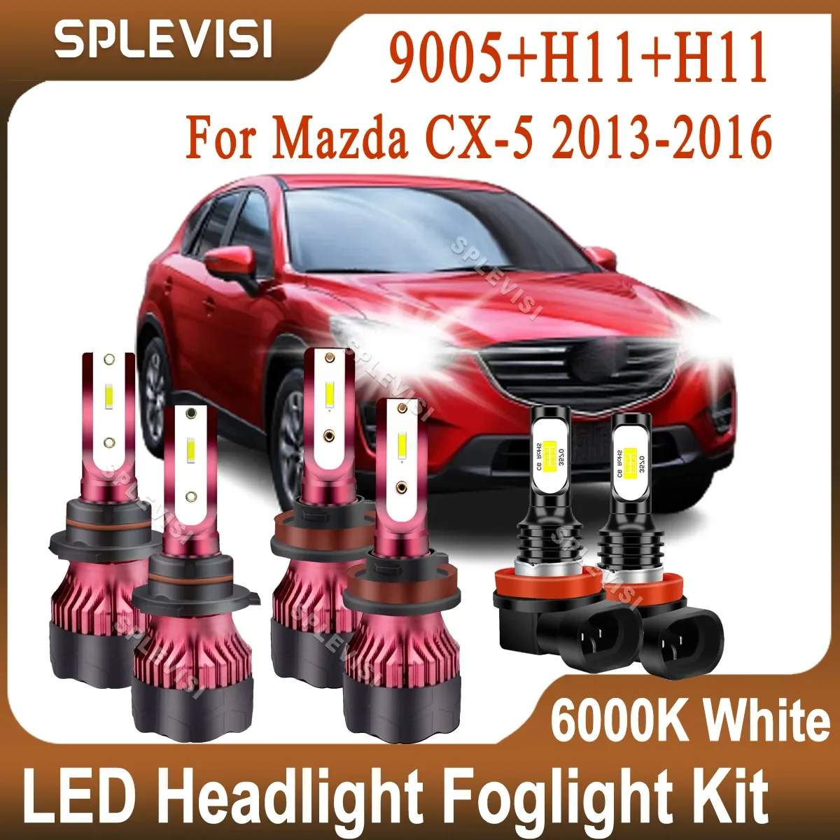 

Upgrade CSP Chips 2-side Bright White 48000LM Combo For Mazda CX-5 2013 2014 2015 2016 LED High Low Beam Foglight 9005+H11+H11