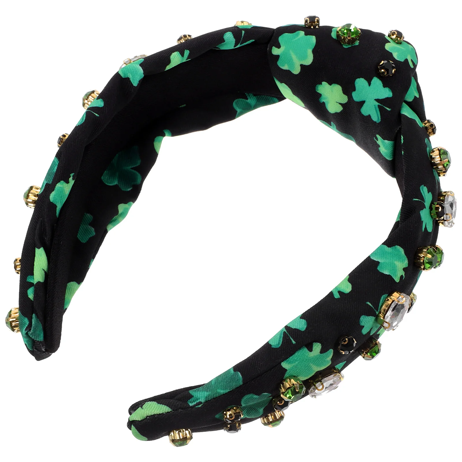

Irish Festival Hair Accessories Shamrock Knotted Headband Wide for Women Girls St Patrick Black Floral Fabric