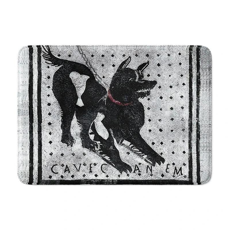 Aertemisi Cave Canem Beware of Dog Pompeii Latin Mosaic Bath Mat with Non Slip Base Absorbent Super Cozy Flannel Floor Carpet