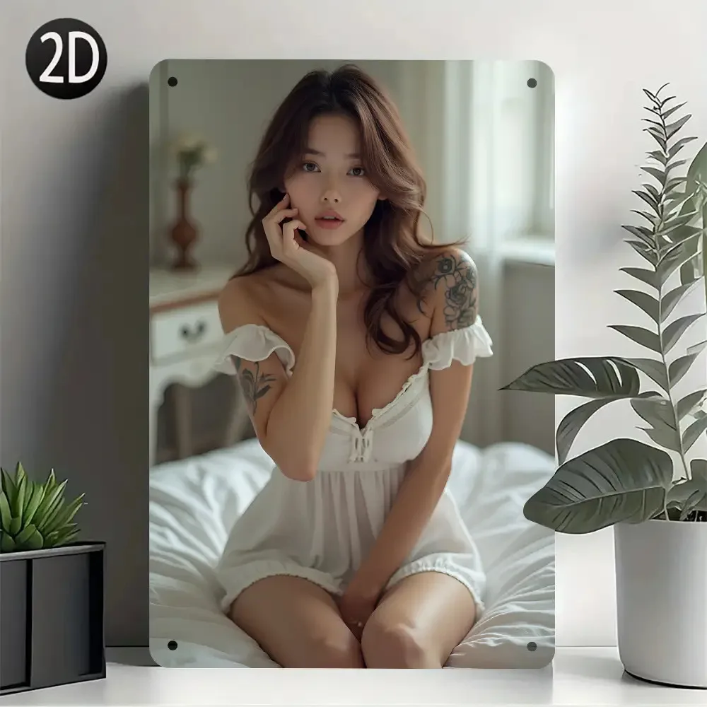 

Home&Seasonal Decoration, Decorative Sign& Plaque room decor2D Flat Retro "Sexy Beauty" Metal Tin Sign- Elegant Woman in White D