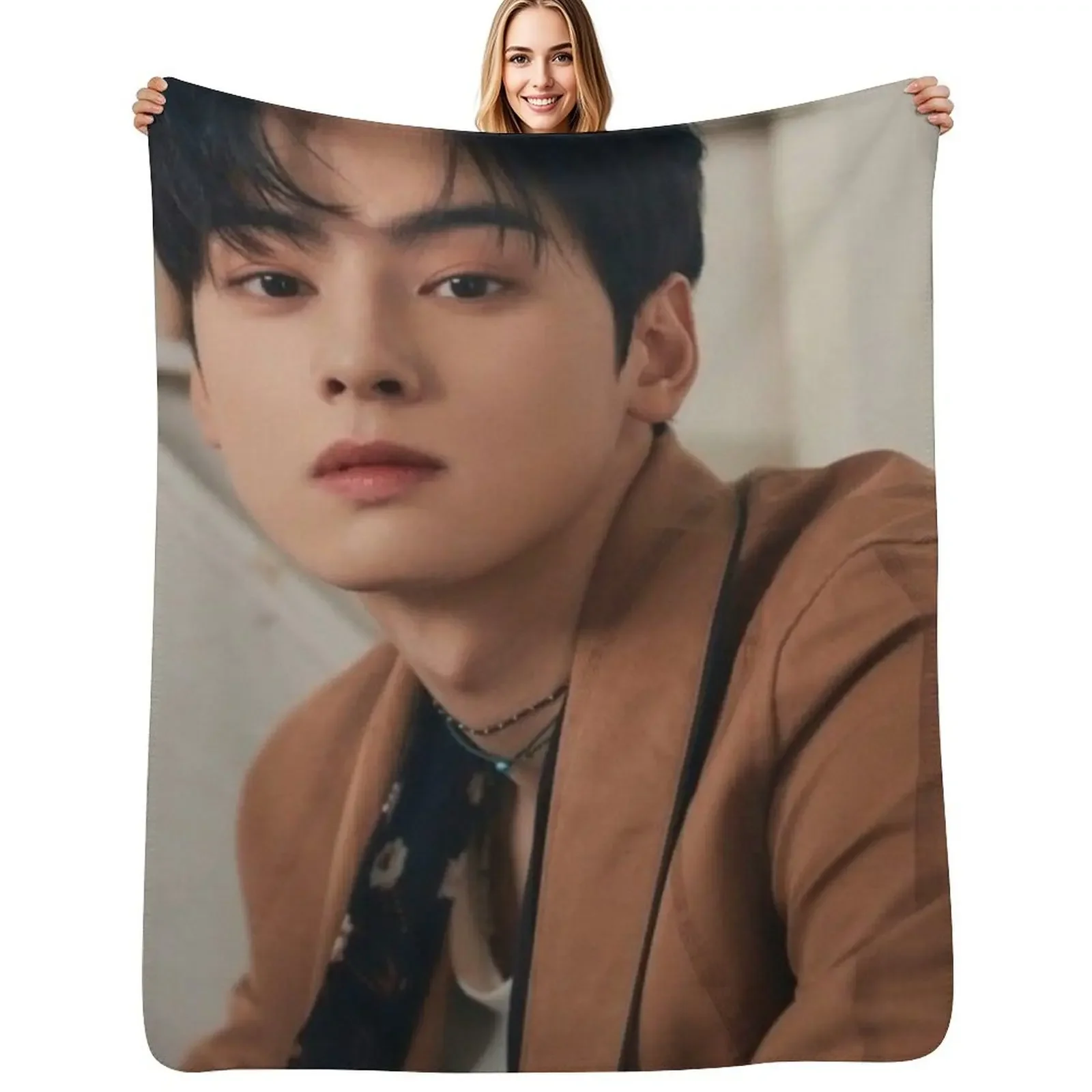 

Astro Cha Eun-woo Throw Blanket Plaid Picnic Blankets For Bed Flannel Fabric Blanket