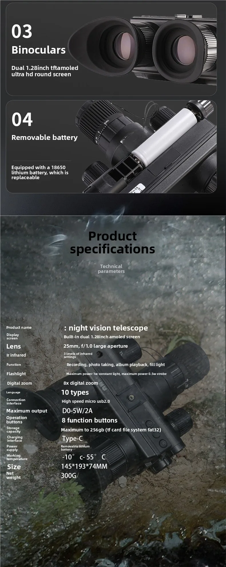 Professional head-mounted low-light binocular night vision device outdoor camping digital night vision device telescope